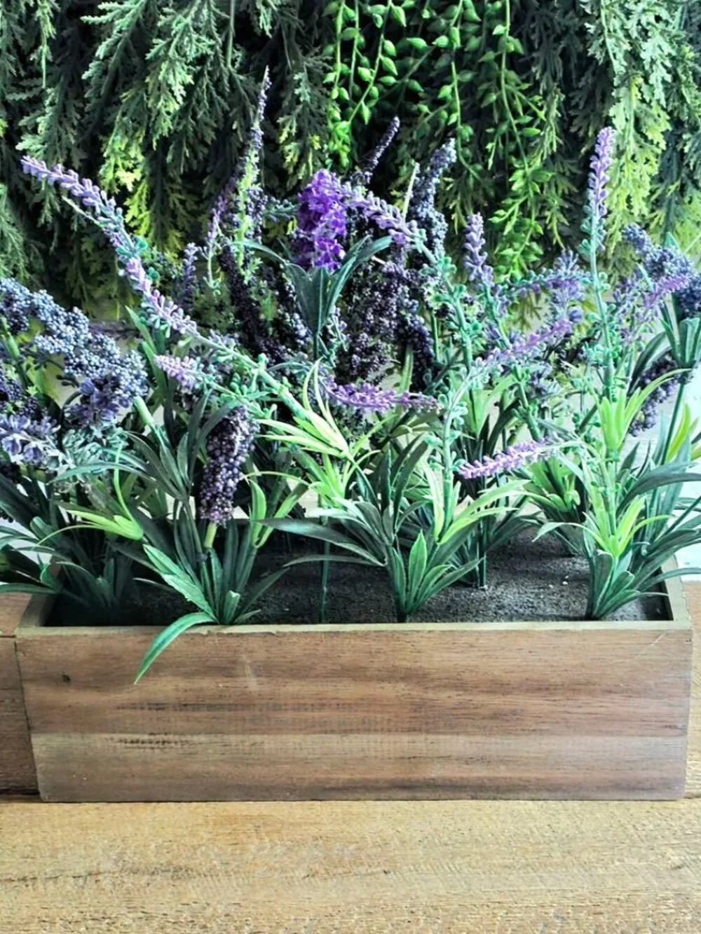 Primitive Faux Artificial Lavender Arrangement Farmhouse Wooden Rustic Decor